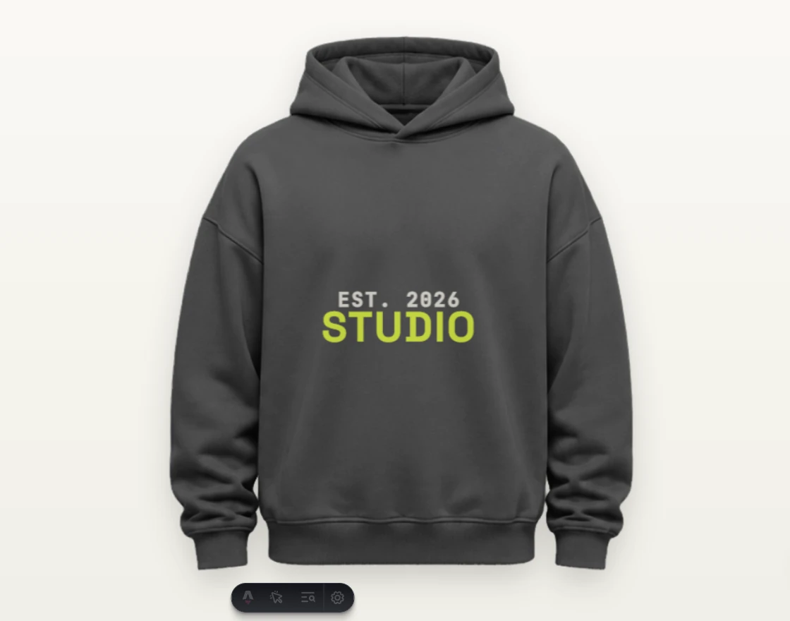 MadeOnBlank online designer showing artwork on a hoodie, a digital preview rather than a finished garment